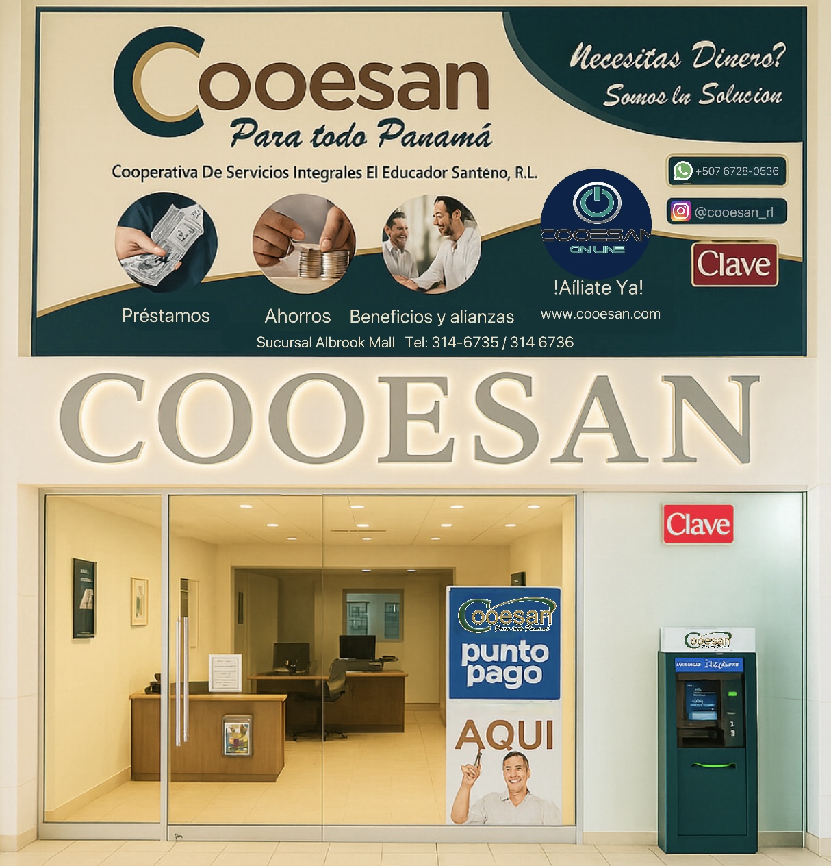 Fachada de la sucursal de Albrook de COOESAN.